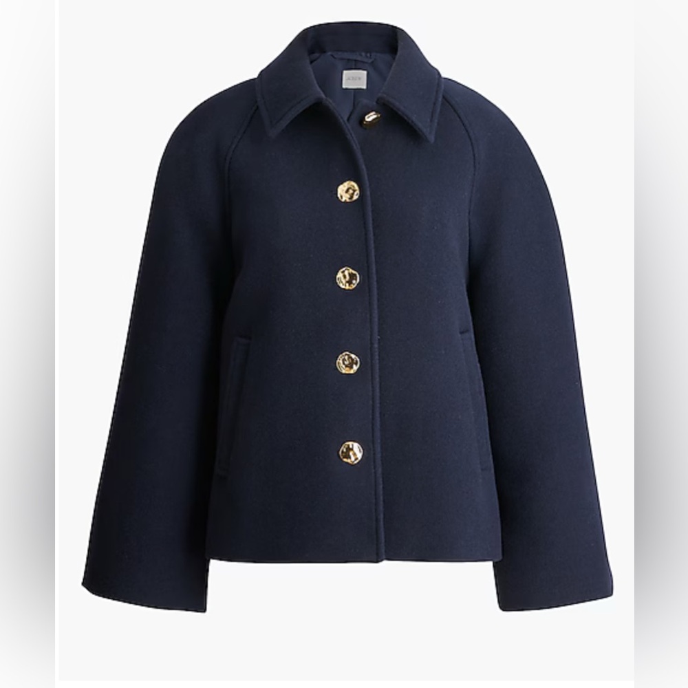 NWT J. Crew Cropped Wool Blend Swing Coat in Navy Size M